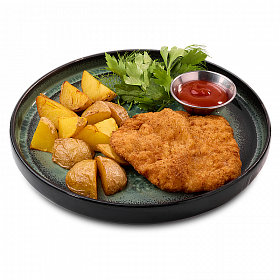 Шницель куриный с картофелем по-деревенски обед